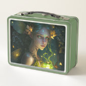 Fantasy Beautiful Green Forest Fairy Metall Brotdose (Rückseite)