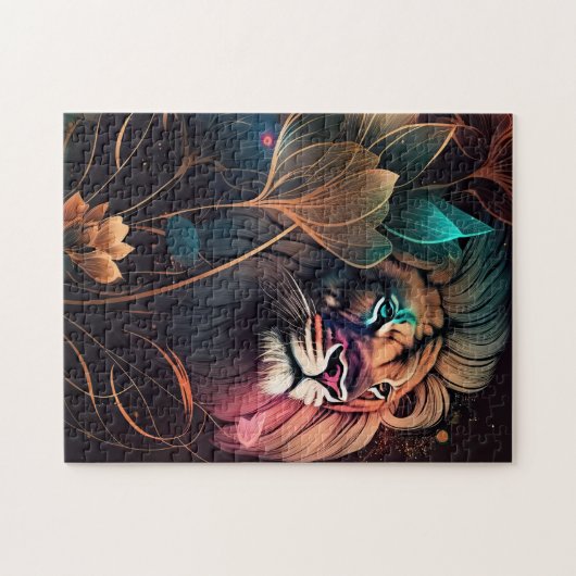 Fantasy, beautiful lion with flowers AI art Puzzle (Horizontal)