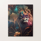 Fantasy, beautiful lion with flowers AI art Puzzle (Vertikal)
