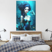 Fantasy Beautiful Meerjungfrau Princess Blue Under Leinwanddruck (Insitu (Schlafzimmer))