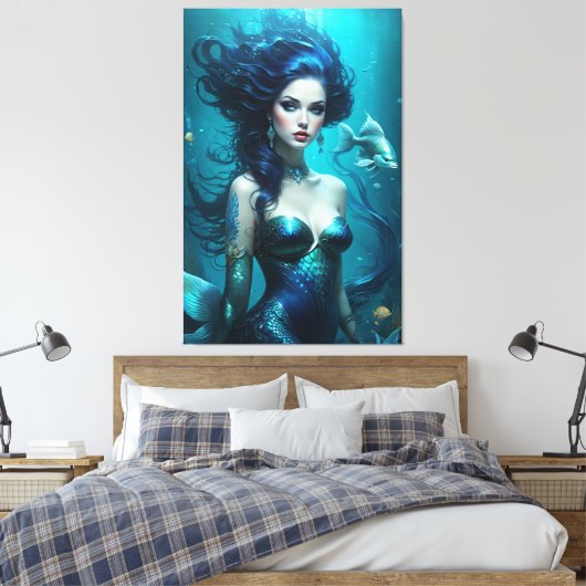 Fantasy Beautiful Meerjungfrau Princess Blue Under Leinwanddruck (Insitu (Schlafzimmer))
