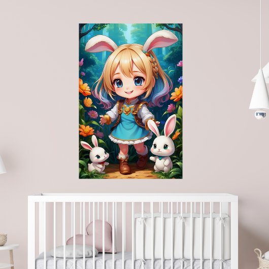 Fantasy Beautiful Niedlich Girl Rabbit Poster (Kinderzimmer 2)