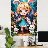 Fantasy Beautiful Niedlich Girl Rabbit Poster (Heimbüro)