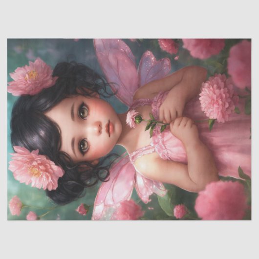 Fantasy Beautiful Pink Fairy Girl Decoupage Seidenpapier (Vorderseite)