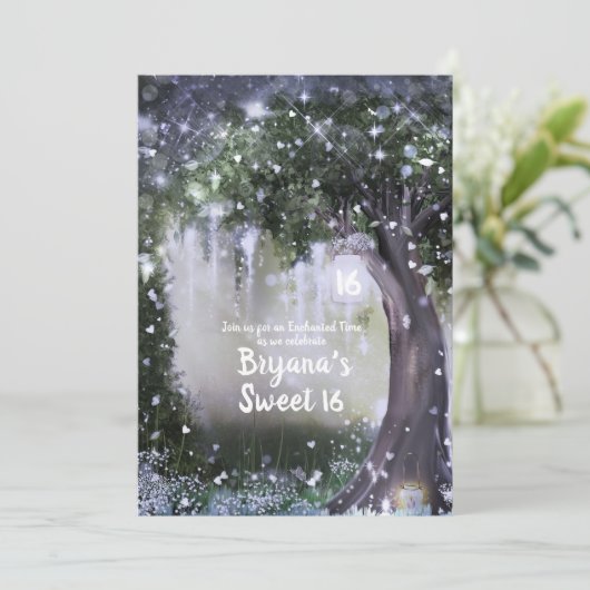 Fantasy Bezauberter Lavendel Liebe Forest Sweet 16 Einladung (Stehend Vorderseite)