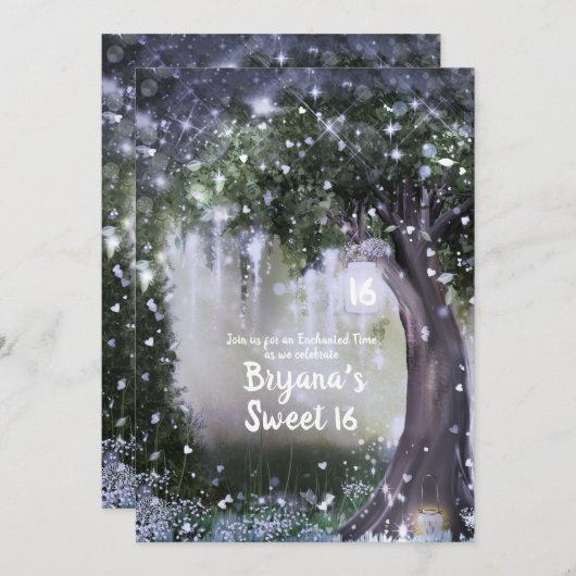 Fantasy Bezauberter Lavendel Liebe Forest Sweet 16 Einladung (Vorne/Hinten)