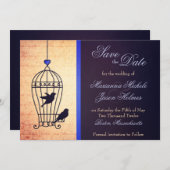 Fantasy Bird Cage mit Blauer Ribbon Save the Date (Vorne/Hinten)