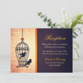 Fantasy Bird Cage mit Gold Ribbon Empfang Einladung (Stehend Vorderseite)