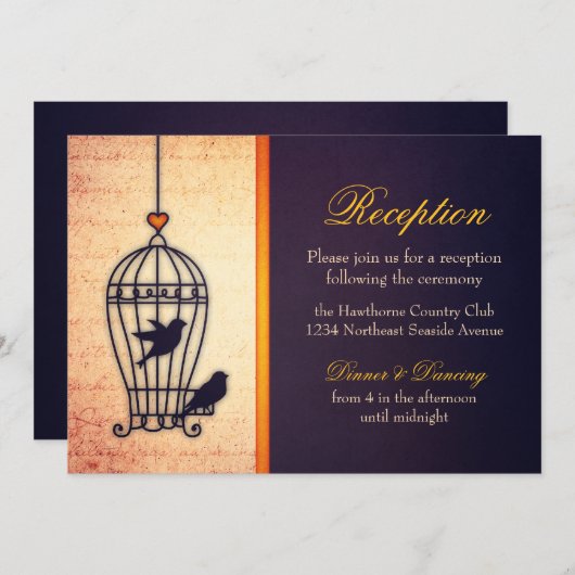 Fantasy Bird Cage mit Gold Ribbon Empfang Einladung (Vorne/Hinten)