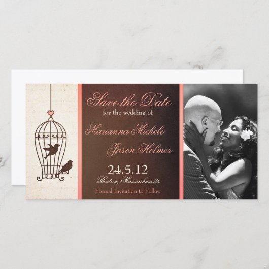 Fantasy Birdcage Chocolate & Pink Save the Date (Vorne/Hinten)