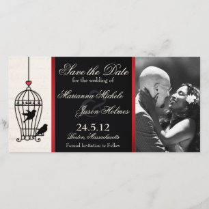 Fantasy Birdcage Foto Save the Date Red Ribbon
