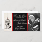 Fantasy Birdcage Foto Save the Date Red Ribbon (Vorne/Hinten)