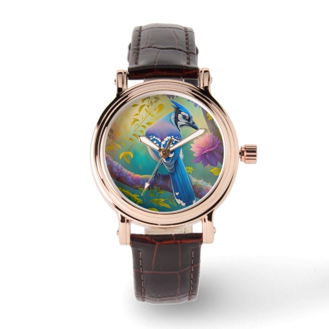Fantasy Birds Blue Jay Armbanduhr (Vorderseite)