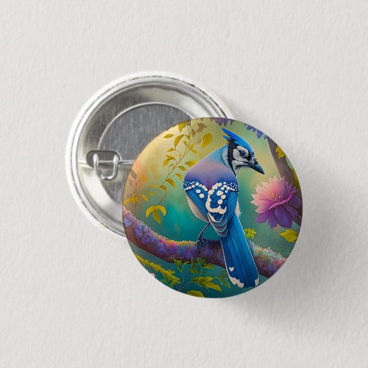 Fantasy Birds Blue Jay Button (Vorne & Hinten)