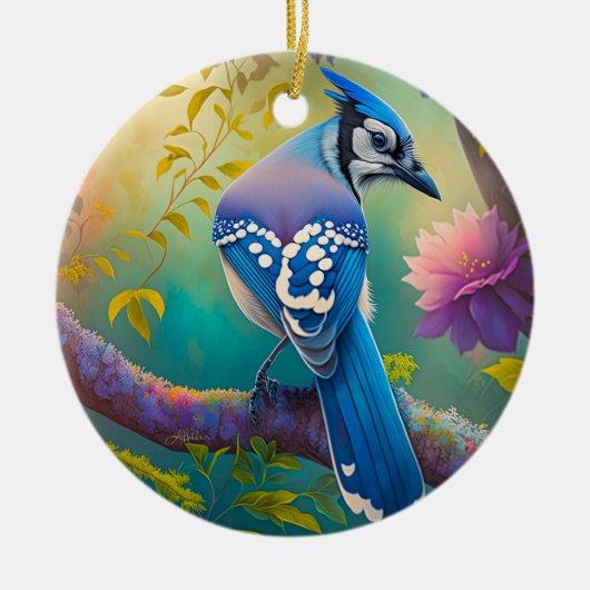 Fantasy Birds Blue Jay Keramik Ornament (Vorne)