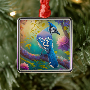 Fantasy Birds Blue Jay Ornament Aus Metall