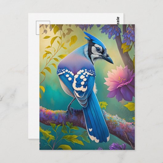 Fantasy Birds Blue Jay Postkarte (Vorne/Hinten)