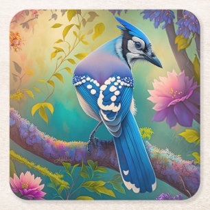Fantasy Birds Blue Jay Rechteckiger Pappuntersetzer