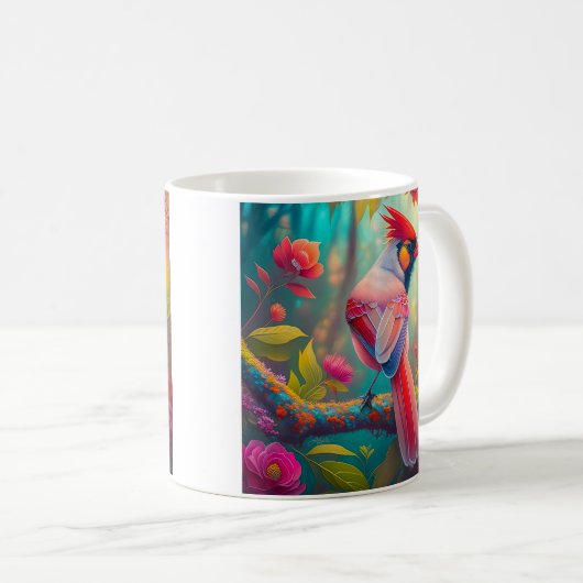 Fantasy Birds Männlicher Kardinal Kaffeetasse (VorderseiteRechts)