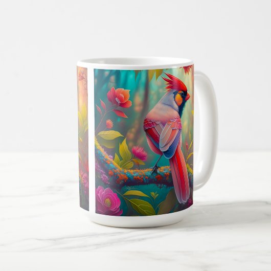 Fantasy Birds Männlicher Kardinal Kaffeetasse (VorderseiteRechts)