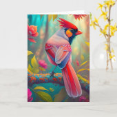 Fantasy Birds Männlicher Kardinal Karte (Gelbe Blume)