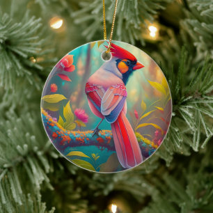 Fantasy Birds Männlicher Kardinal Keramik Ornament