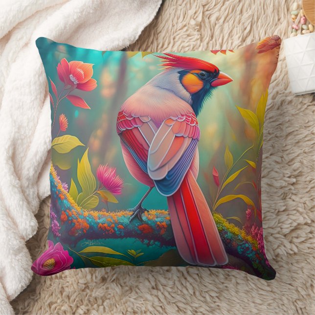Fantasy Birds Männlicher Kardinal Kissen (Decke)