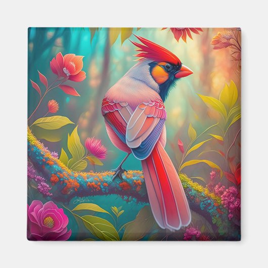 Fantasy Birds Männlicher Kardinal Magnet (Vorne)