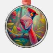 Fantasy Birds Männlicher Kardinal Ornament Aus Metall (Vorne)