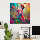 Fantasy Birds Männlicher Kardinal Poster (Heimbüro)