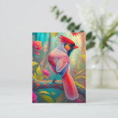 Fantasy Birds Männlicher Kardinal Postkarte (Stehend Vorderseite)