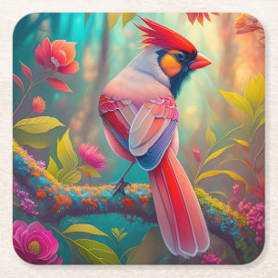 Fantasy Birds Männlicher Kardinal Rechteckiger Pappuntersetzer