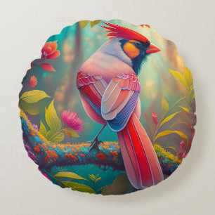 Fantasy Birds Männlicher Kardinal Rundes Kissen