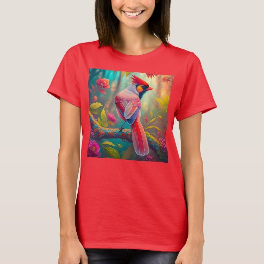 Fantasy Birds Männlicher Kardinal T-Shirt (Vorderseite)