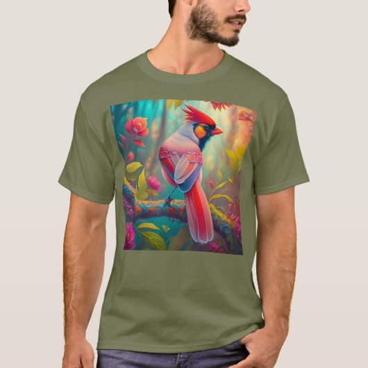 Fantasy Birds Männlicher Kardinal T-Shirt (Vorderseite)