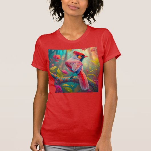 Fantasy Birds Männlicher Kardinal T-Shirt (Vorderseite)