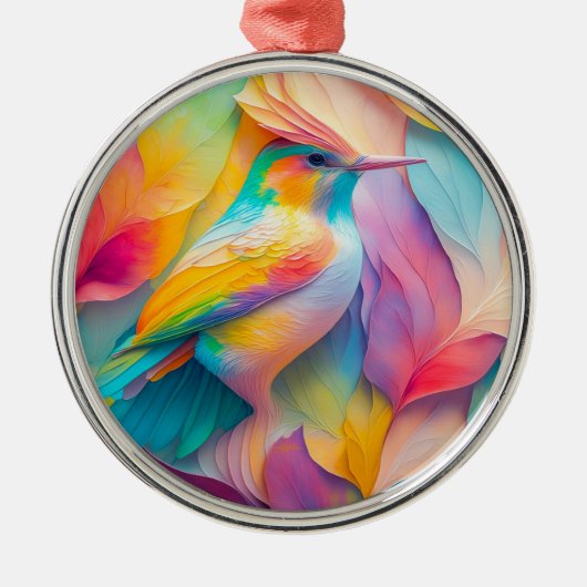 Fantasy Birds Silk Bird Ornament Aus Metall (Vorne)