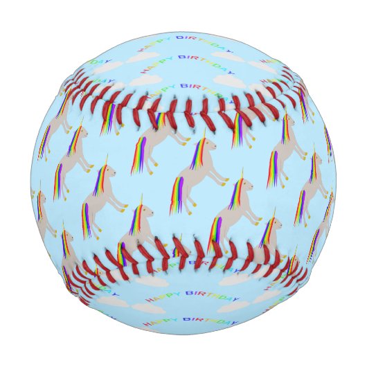 Fantasy Birthday Unicorn Regenbogen und Wolken Baseball (Vorderseite)