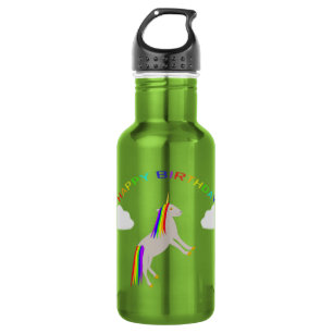 Fantasy Birthday Unicorn Regenbogen und Wolken Edelstahlflasche