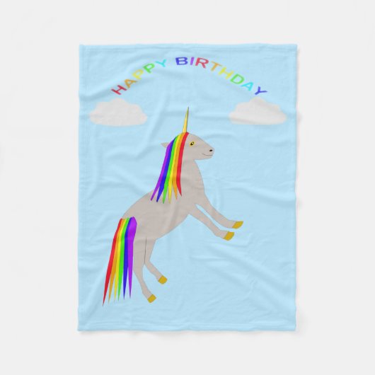 Fantasy Birthday Unicorn Regenbogen und Wolken Fleecedecke (Vorderseite)