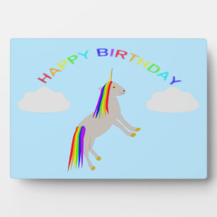 Fantasy Birthday Unicorn Regenbogen und Wolken Fotoplatte
