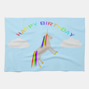 Fantasy Birthday Unicorn Regenbogen und Wolken Geschirrtuch