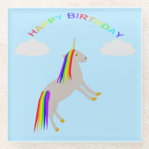 Fantasy Birthday Unicorn Regenbogen und Wolken Glasuntersetzer