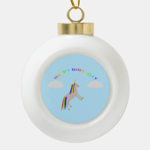 Fantasy Birthday Unicorn Regenbogen und Wolken Keramik Kugel-Ornament