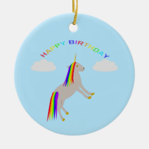 Fantasy Birthday Unicorn Regenbogen und Wolken Keramik Ornament
