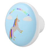 Fantasy Birthday Unicorn Regenbogen und Wolken Keramikknauf (Rechts)