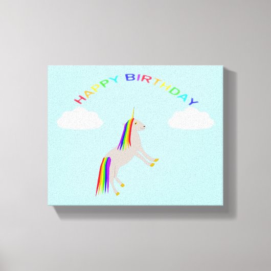 Fantasy Birthday Unicorn Regenbogen und Wolken Leinwanddruck (Vorderseite)