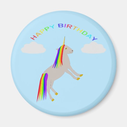 Fantasy Birthday Unicorn Regenbogen und Wolken Magnet (Vorne)