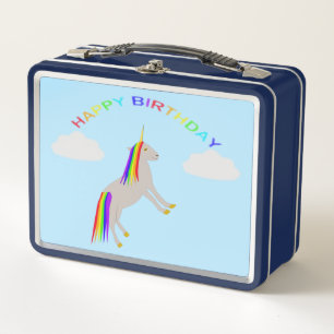 Fantasy Birthday Unicorn Regenbogen und Wolken Metall Brotdose