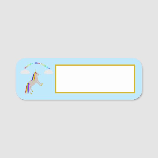 Fantasy Birthday Unicorn Regenbogen und Wolken Namensschild (Vorderseite)